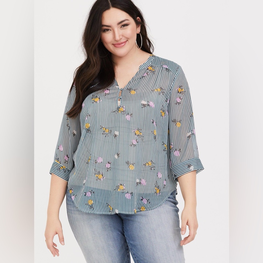Torrid Harper Lurex Chiffon Pullover 3/4 Sleeve Blouse Sz 0 L